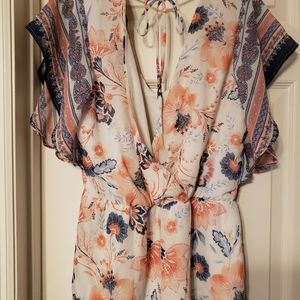 Peach Floral Print Short Romper